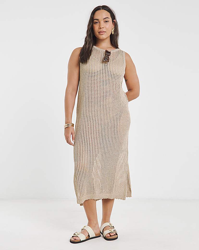 New In - Gold Metallic Hole Knit Midaxi Dress