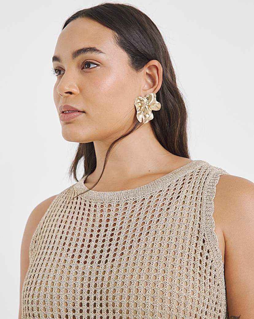 Simply Be Gold Metallic Hole Knit Dress