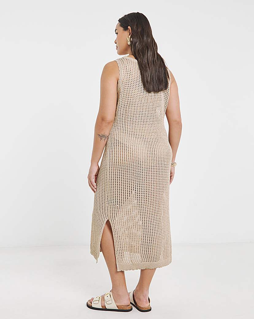 Simply Be Gold Metallic Hole Knit Dress