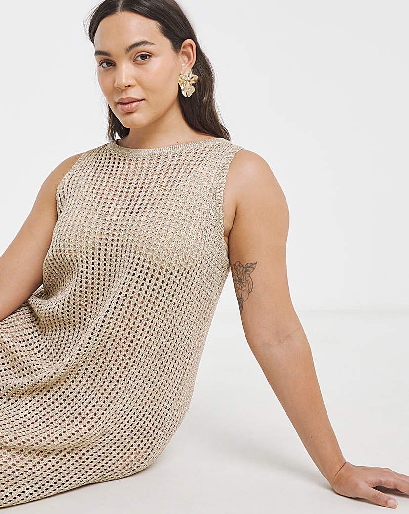 Simply Be Gold Metallic Hole Knit Dress