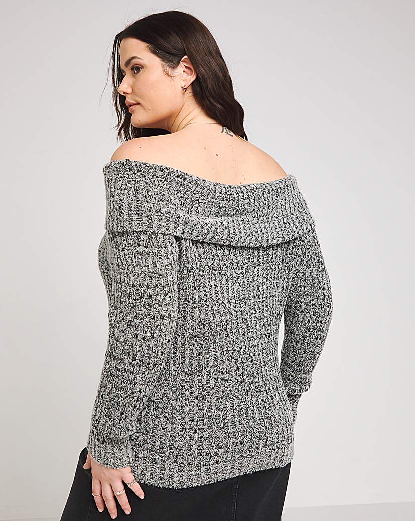 Grey Marl Rib Textured Knitted Bardot