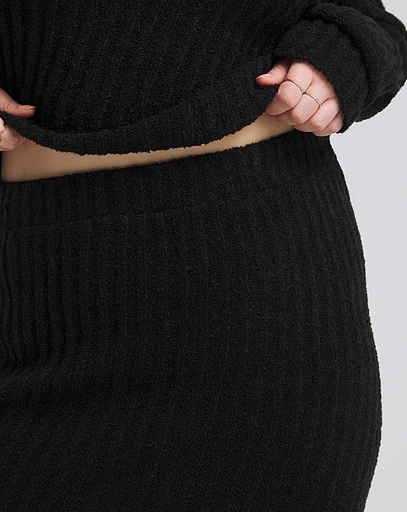 Black Rib Flared Hem Knit Maxi Skirt