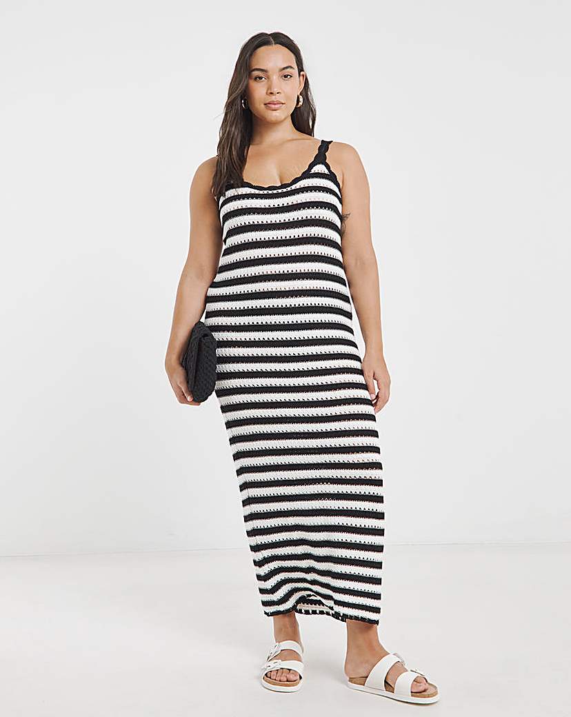 New In - Mono Stripe Crochet Maxi Dress
