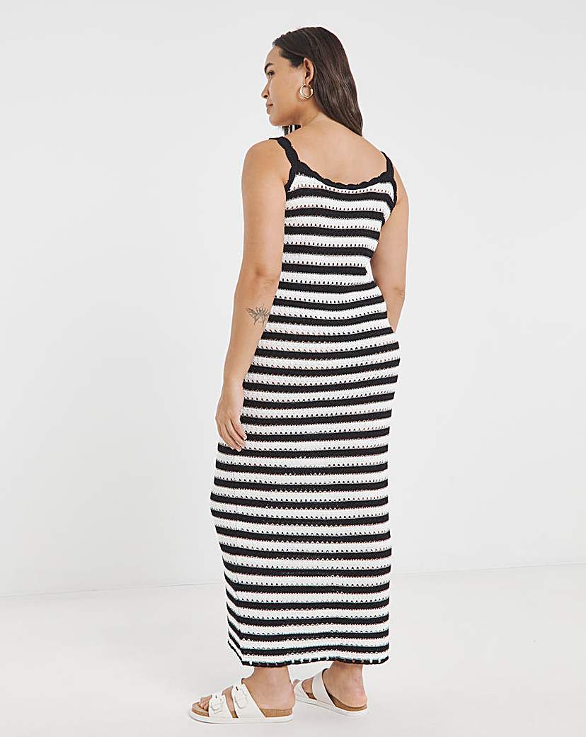 Simply Be Mono Stripe Crochet Maxi Dress