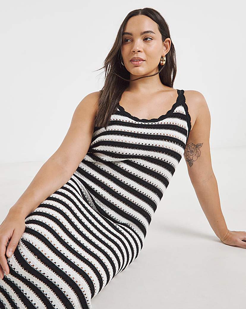 Simply Be Mono Stripe Crochet Maxi Dress
