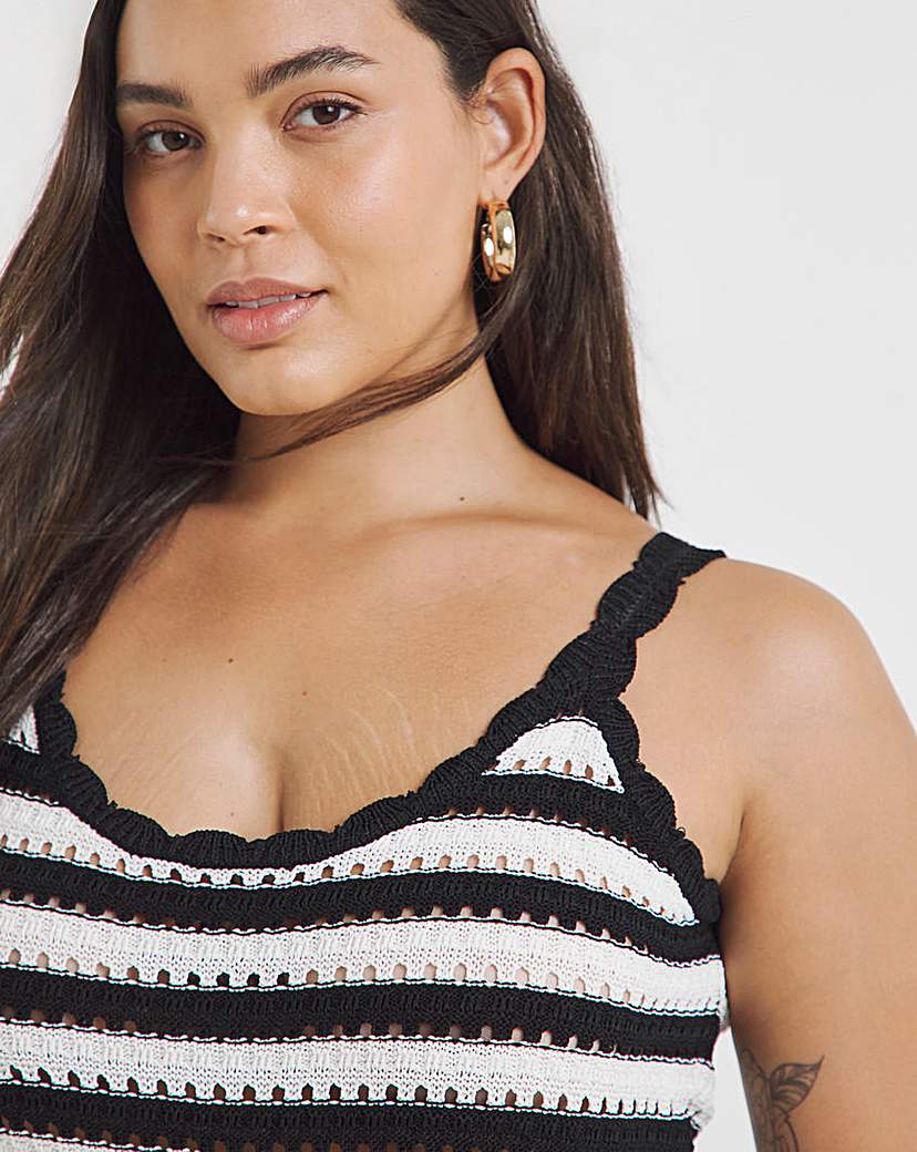 Simply Be Mono Stripe Crochet Maxi Dress