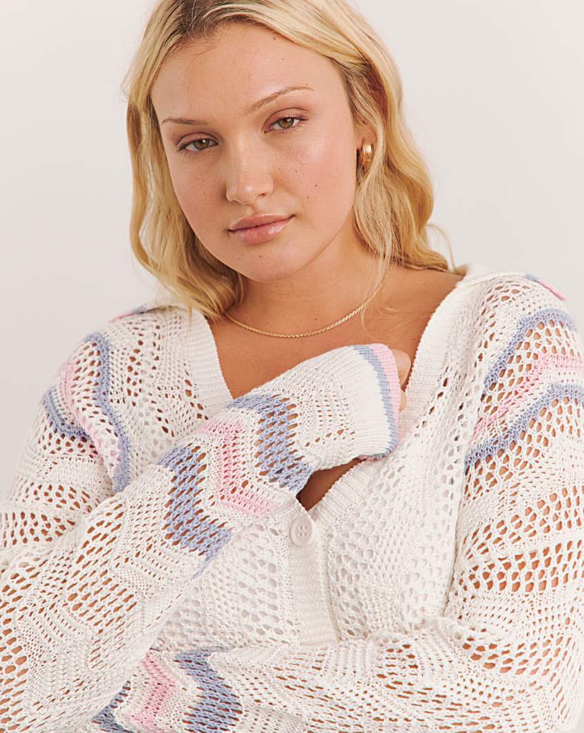 Cream Pointelle Boyfriend Cardigan