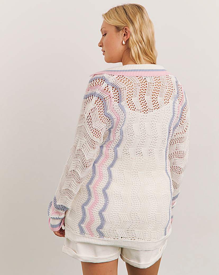 Cream Pointelle Boyfriend Cardigan