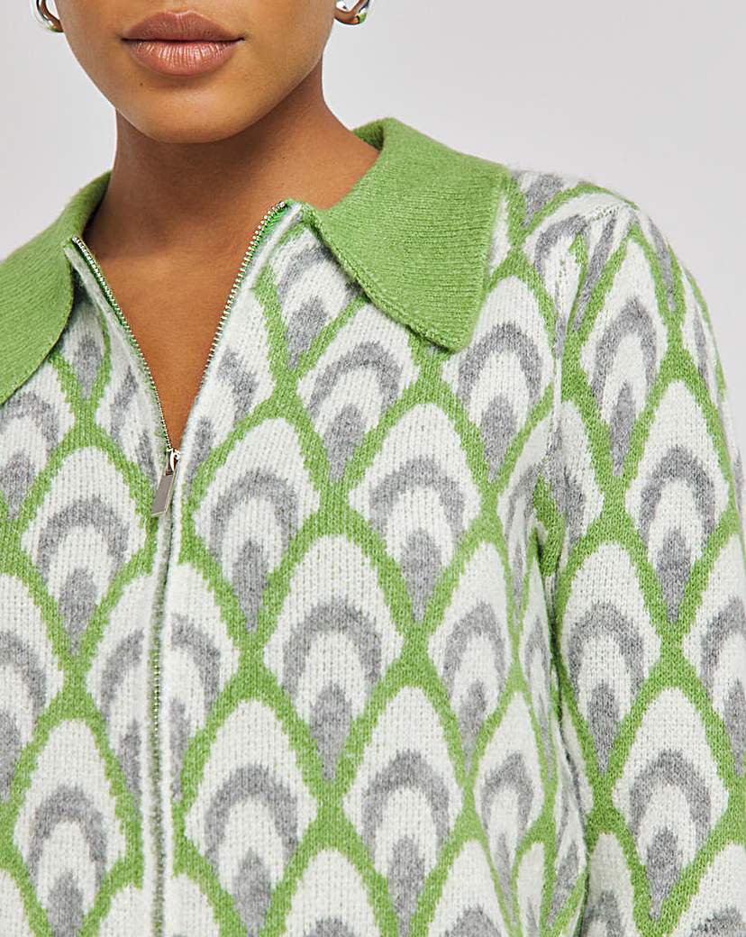 SB X TW Jacquard Zip Collar Cardigan