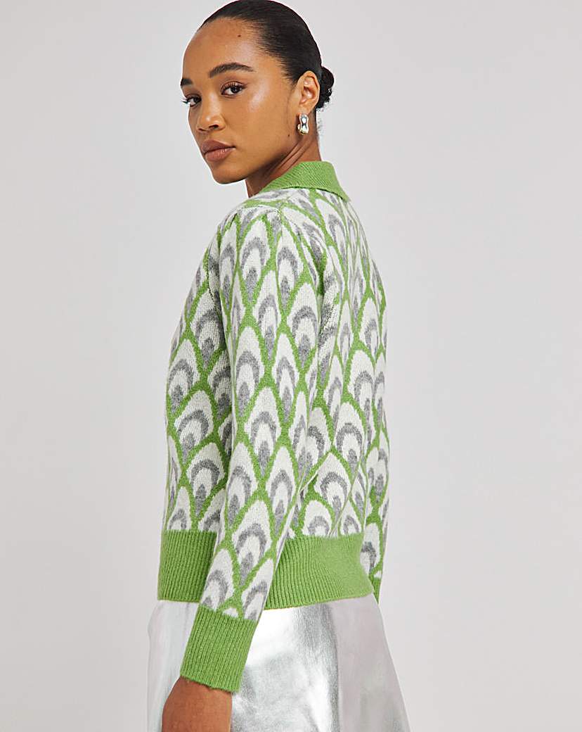 SB X TW Jacquard Zip Collar Cardigan