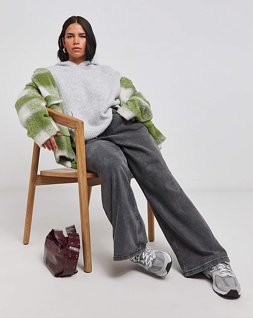 Grey Knitted Longline Hoodie