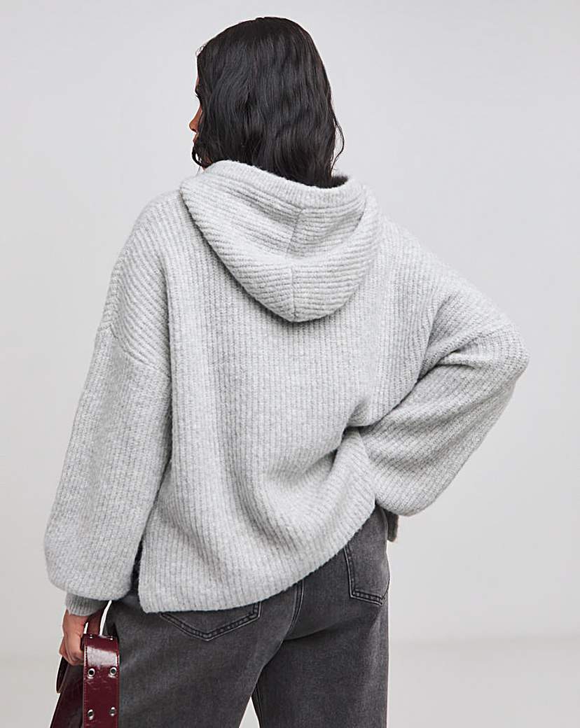 Grey Knitted Longline Hoodie