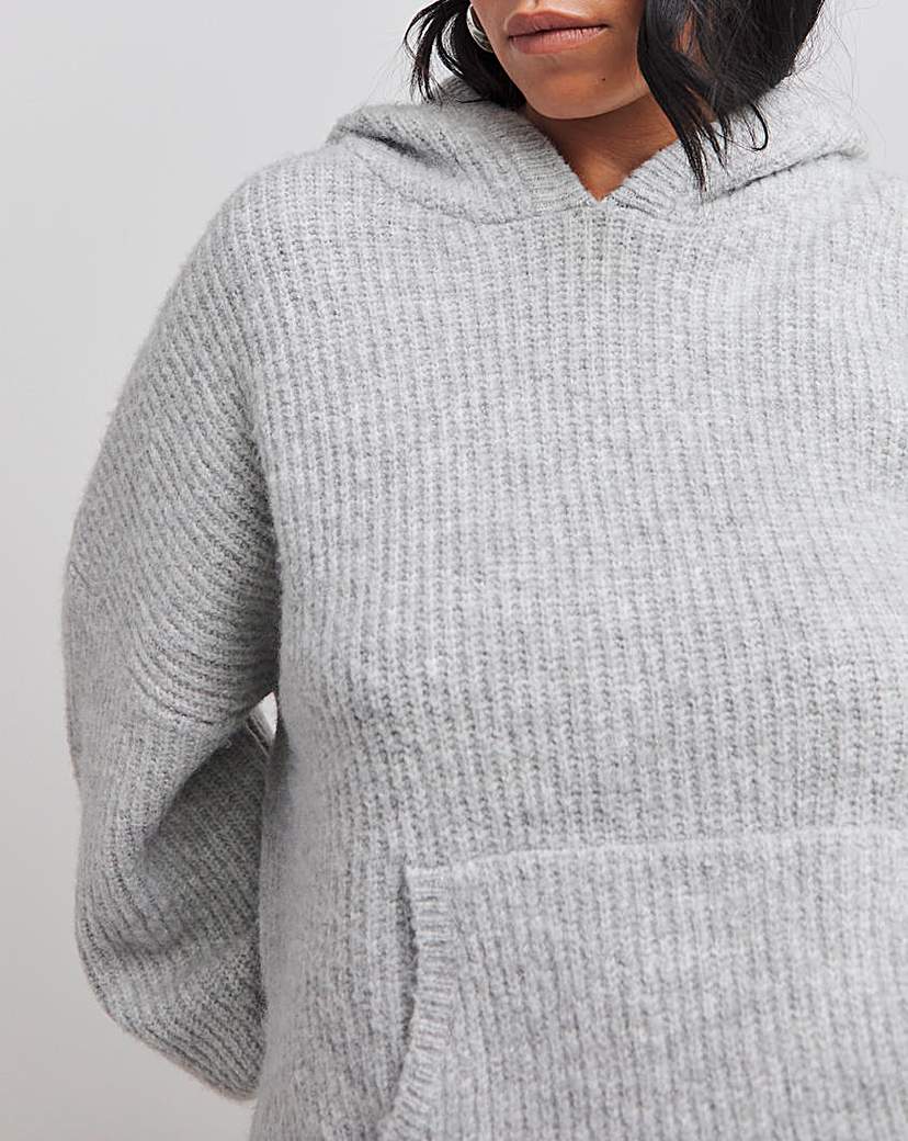 Grey Knitted Longline Hoodie