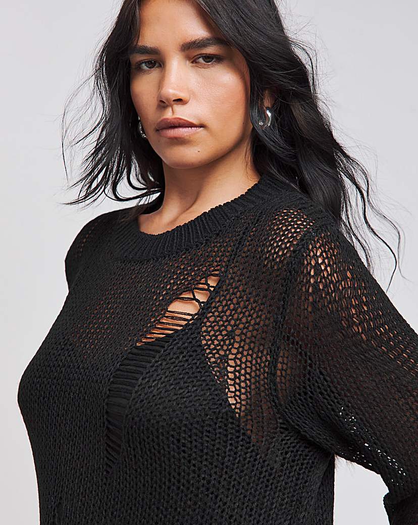 Black Ladder Knitted Dress