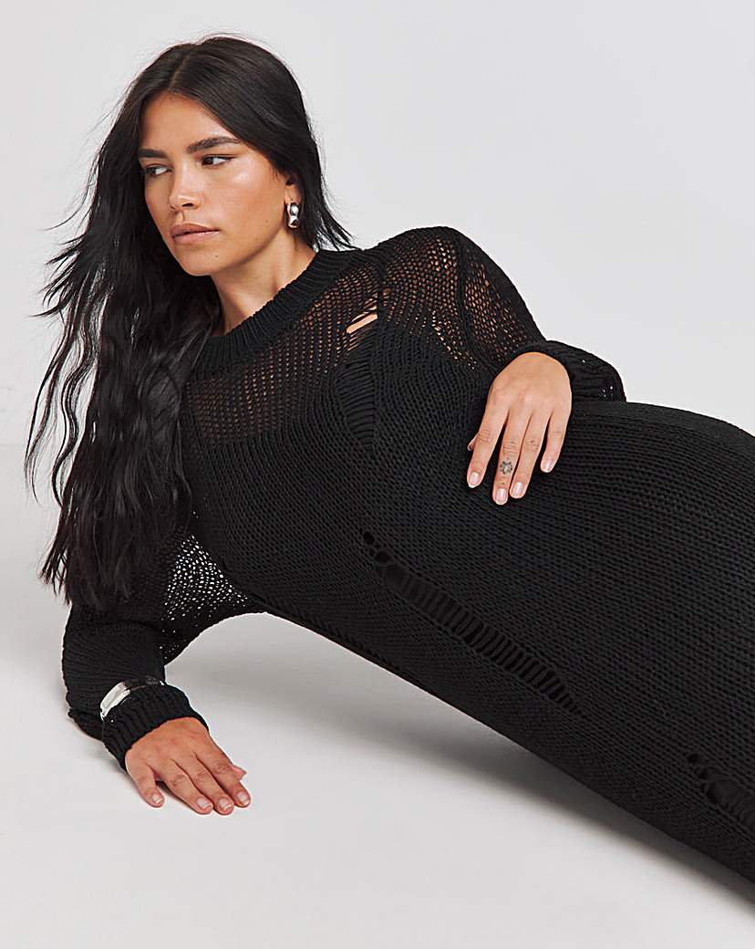 Black Ladder Knitted Dress