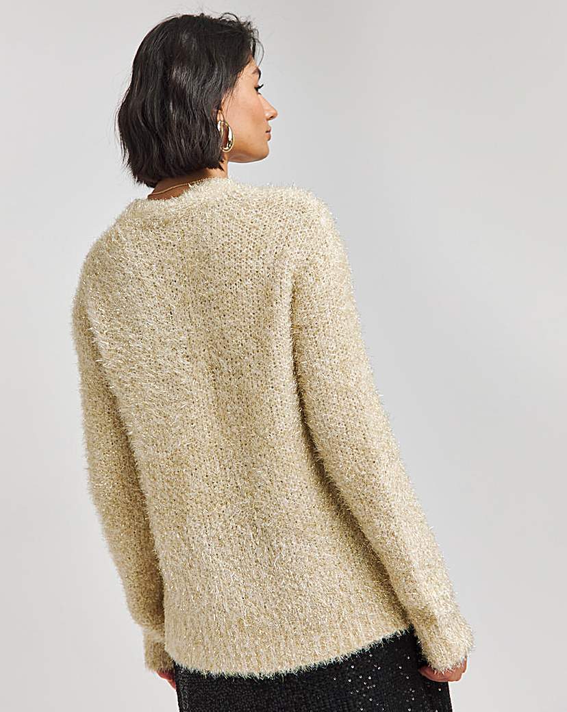Gold Tinsel Tie Front Bow Cardigan