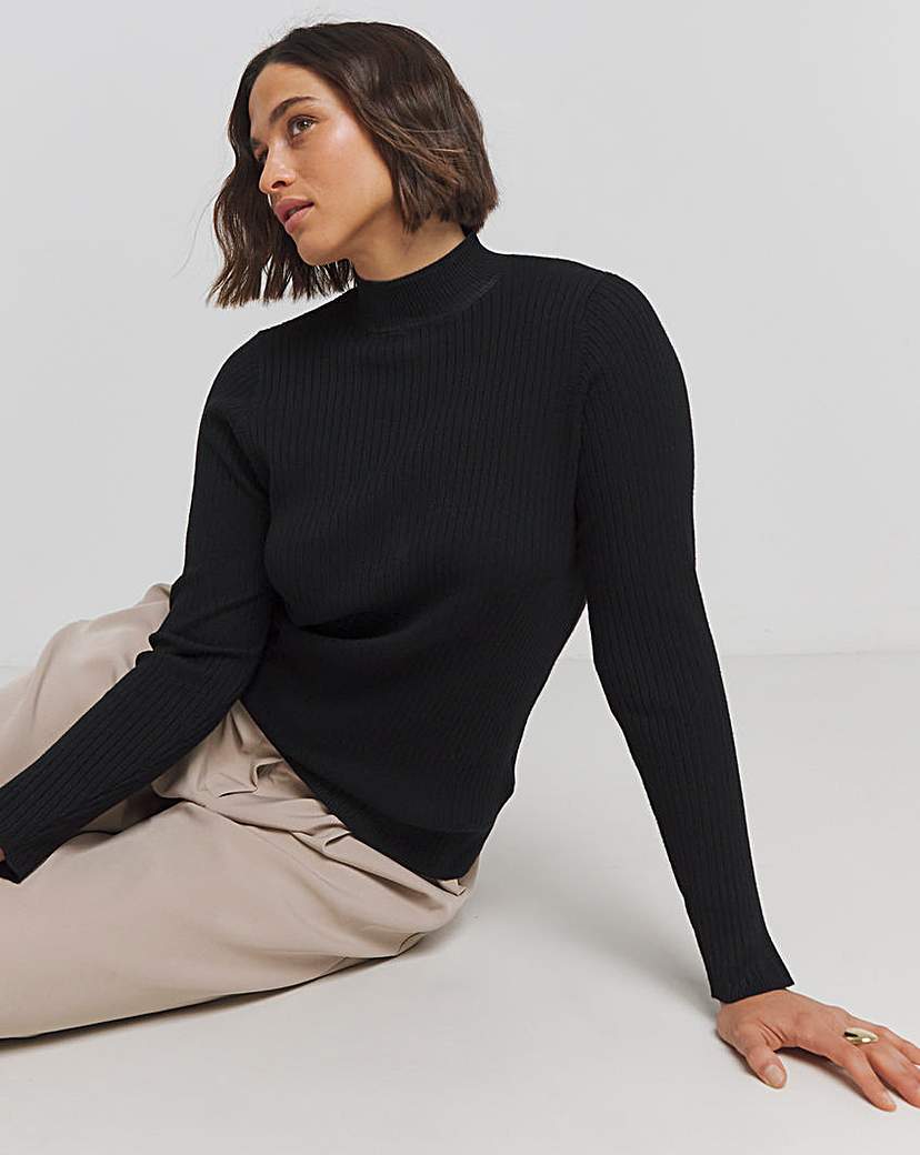 Black Mock Neck Rib Jumper