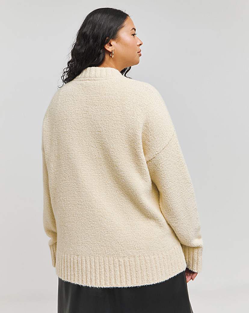 Cream Boucle Knitted Bomber Jacket