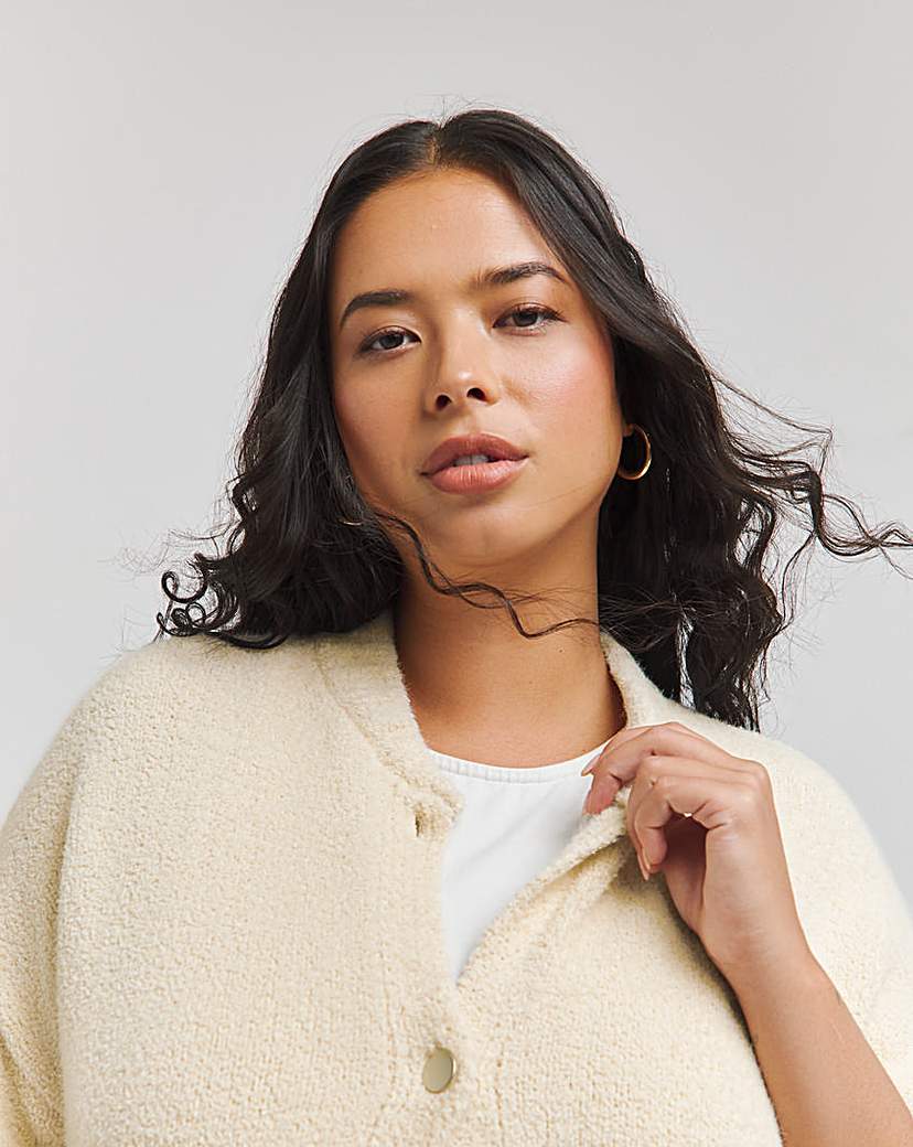 Cream Boucle Knitted Bomber Jacket