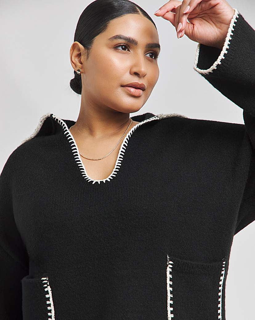 Blanket Stitch Pocket Collar Jumper