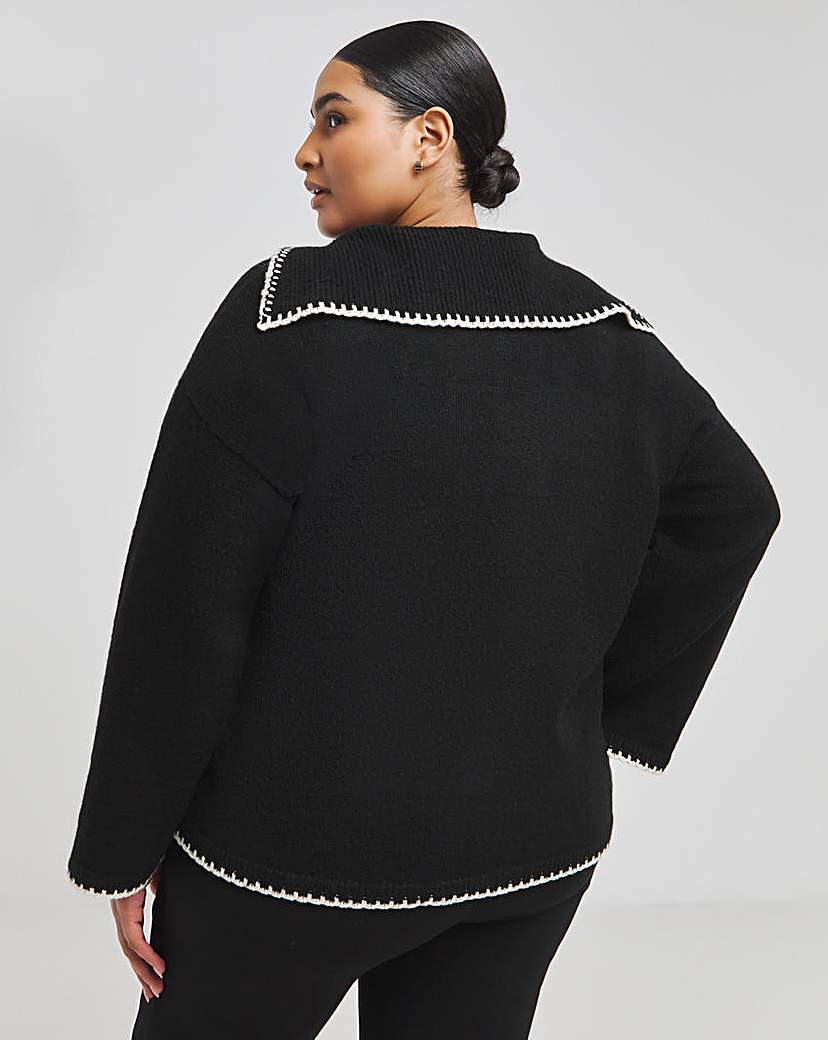 Blanket Stitch Pocket Collar Jumper