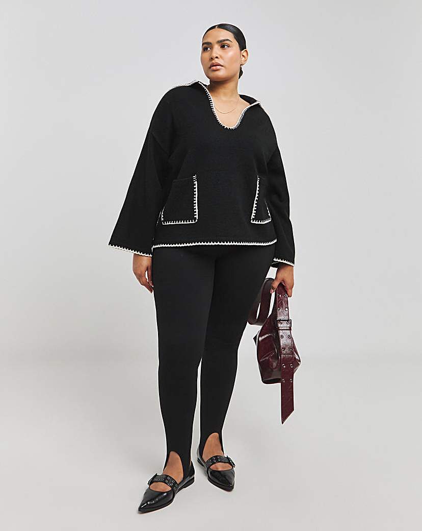 Blanket Stitch Pocket Collar Jumper