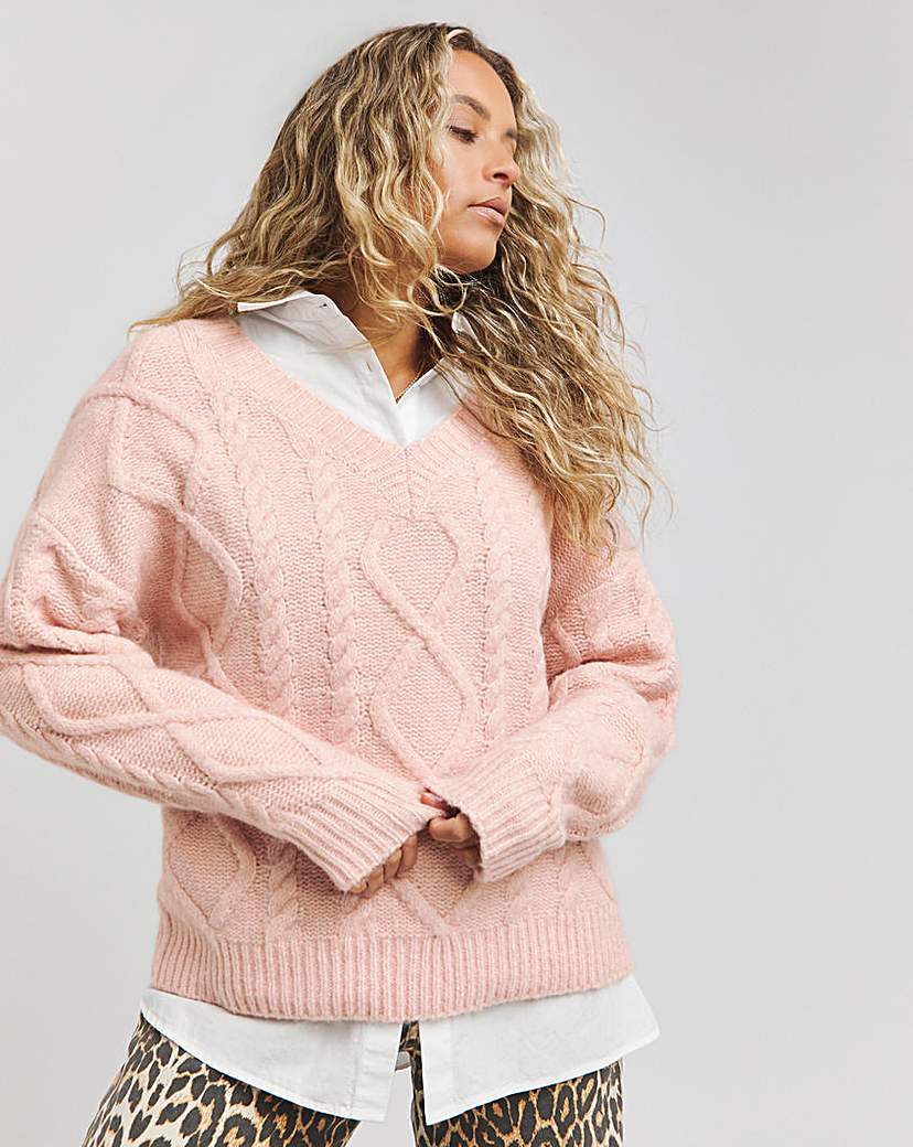 V Neck Cable Knit Jumper