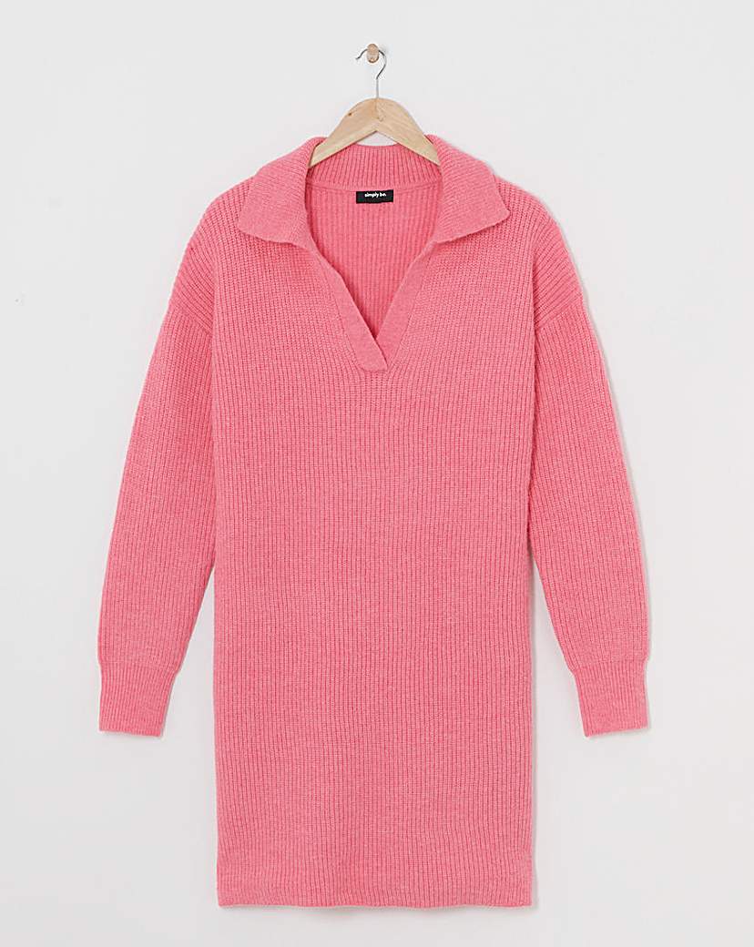 Pink Collar Rib Knitted Mini Dress