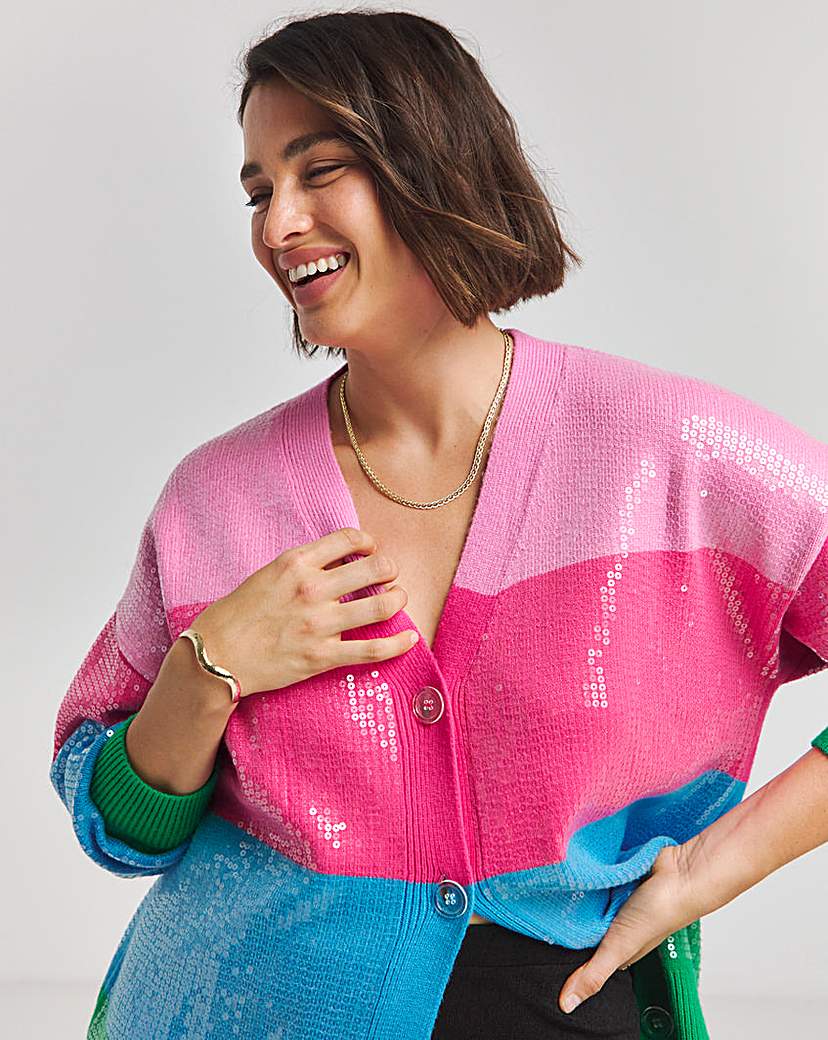 トップス WAVE TUCK ASYMMETRY GLITTER CARDIGAN wave-tuck-asymmetry-glitter-