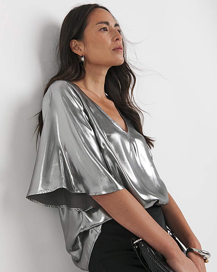 Metallic Angel Sleeve Blouse