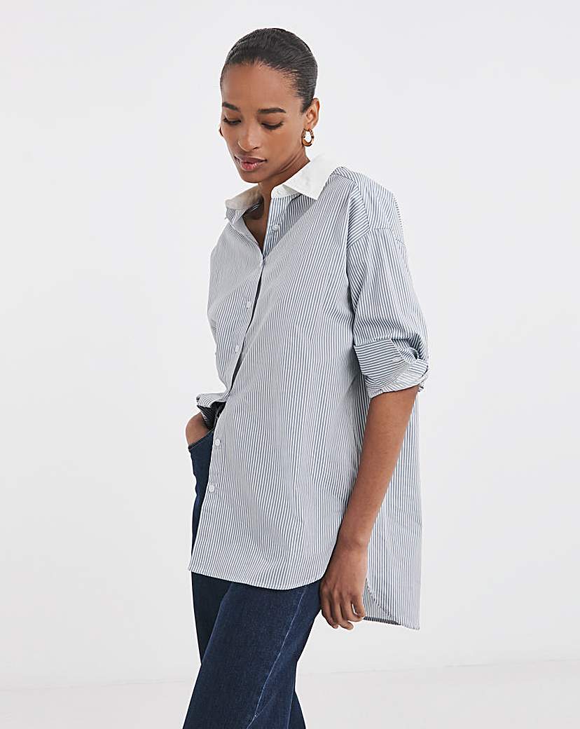 New In - Contrast Collar Oversized Shirt