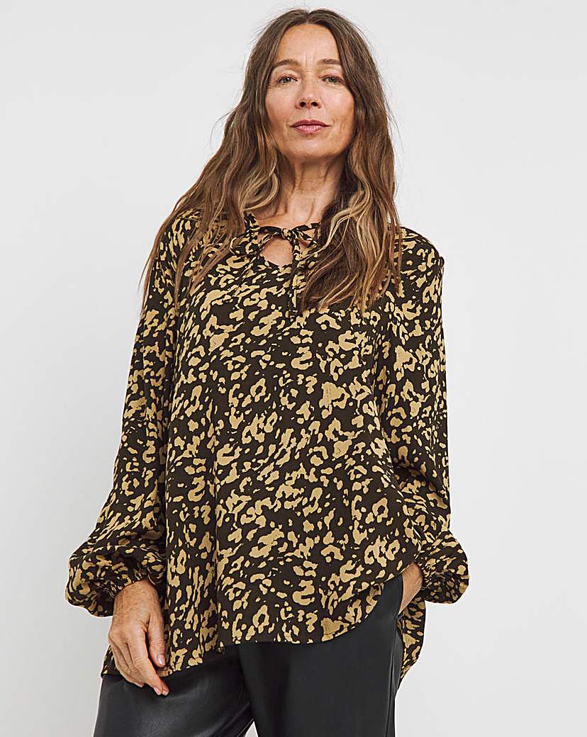 Womens Viscose Tie Detail Blouse- Animal