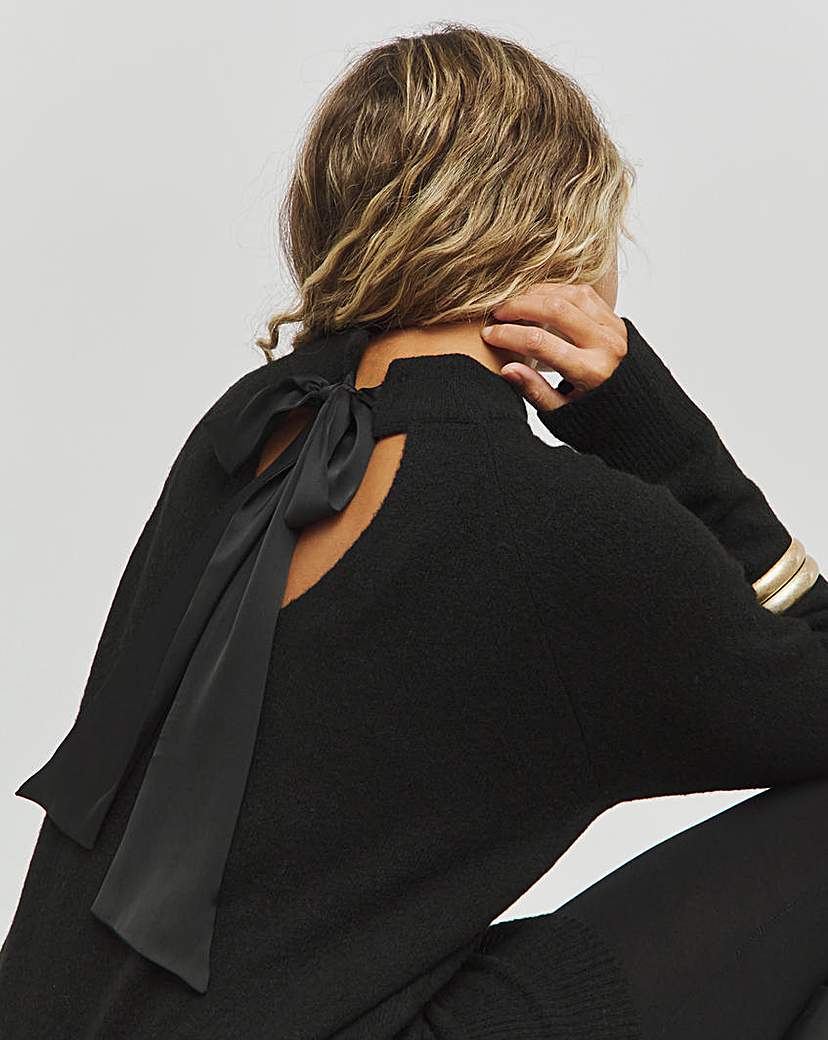 Black Satin Bow Back Longline Jumper