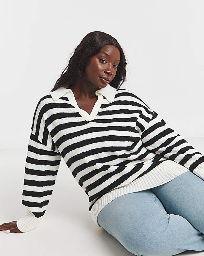 New In - Mono Stripe Collar Detail Jumper