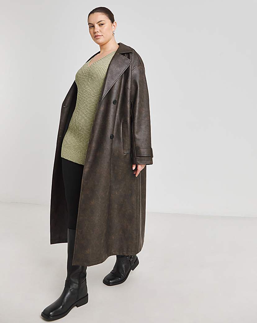 Sage Boucle V Neck Longline Jumper