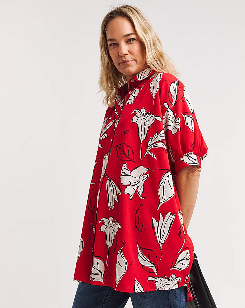 Womens Oversized Blouse- Red Floral