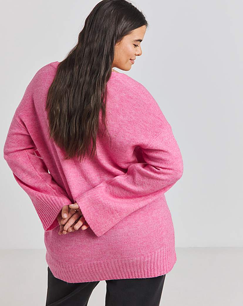 Pink Slouchy V Neck Longline Jumper