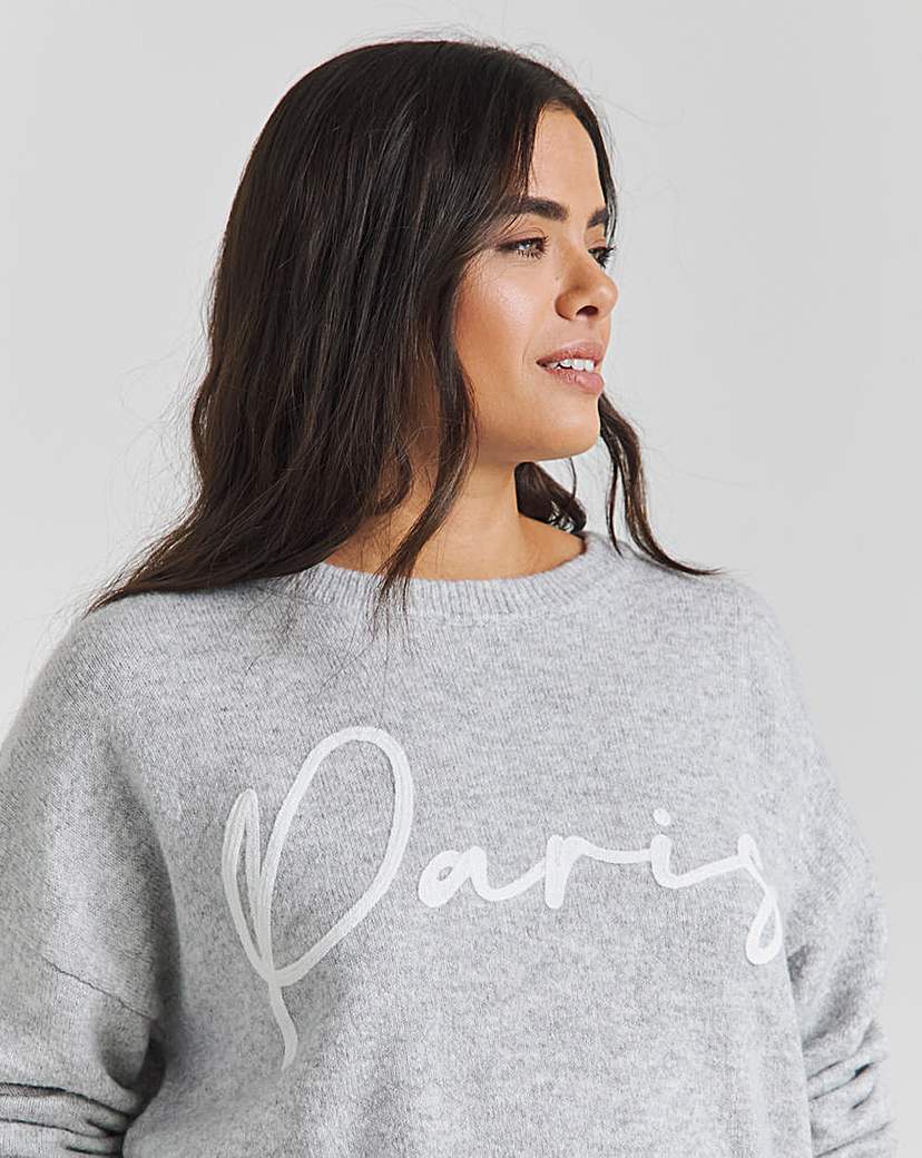 Paris Slogan Knitted Jumper