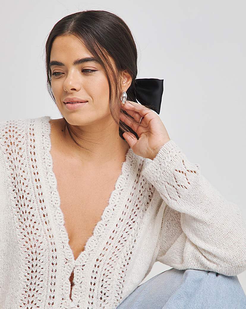 Pointelle Scallop Edge Cardigan