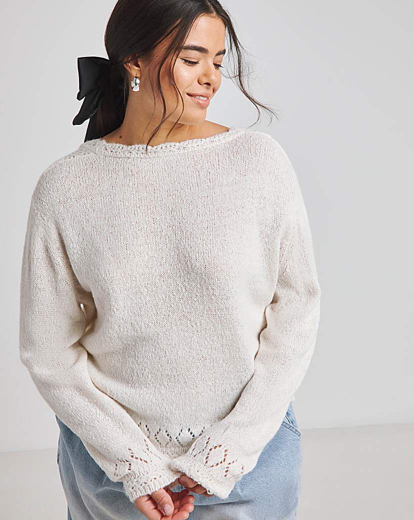 Pointelle Scallop Edge Cardigan