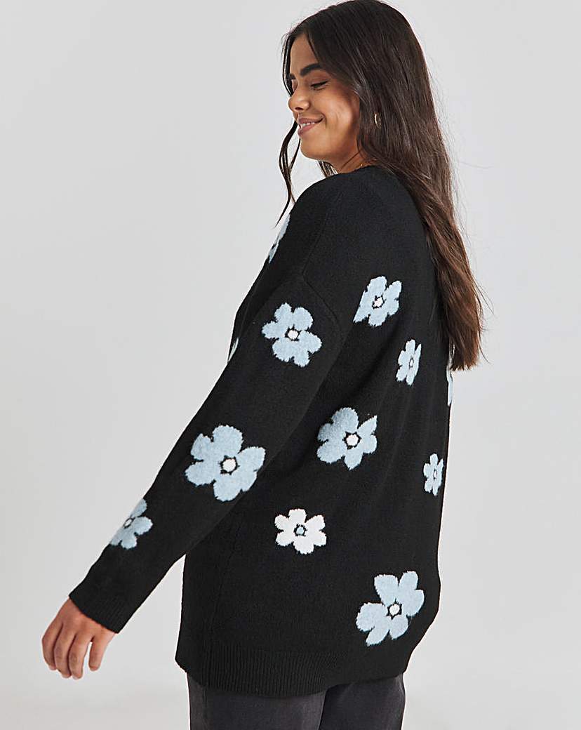 Floral Jacquard Boyfriend Cardigan