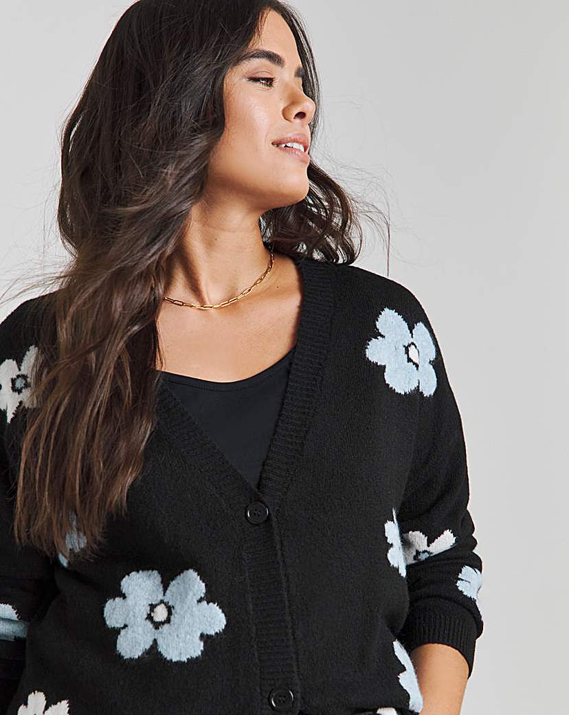 Floral Jacquard Boyfriend Cardigan