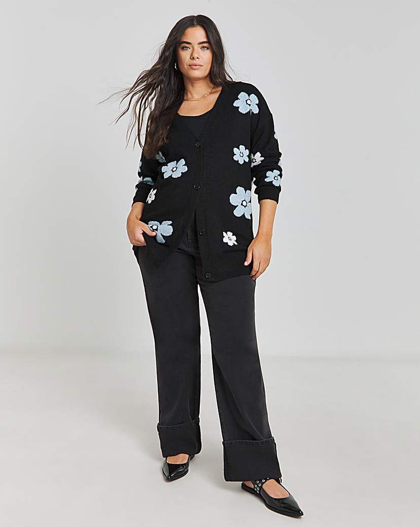 Floral Jacquard Boyfriend Cardigan