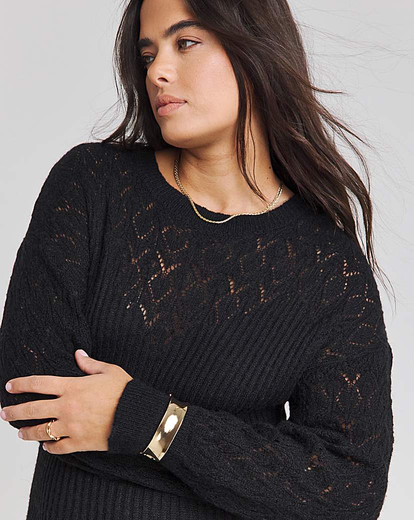 Black Pointelle Rib Knitted Dress
