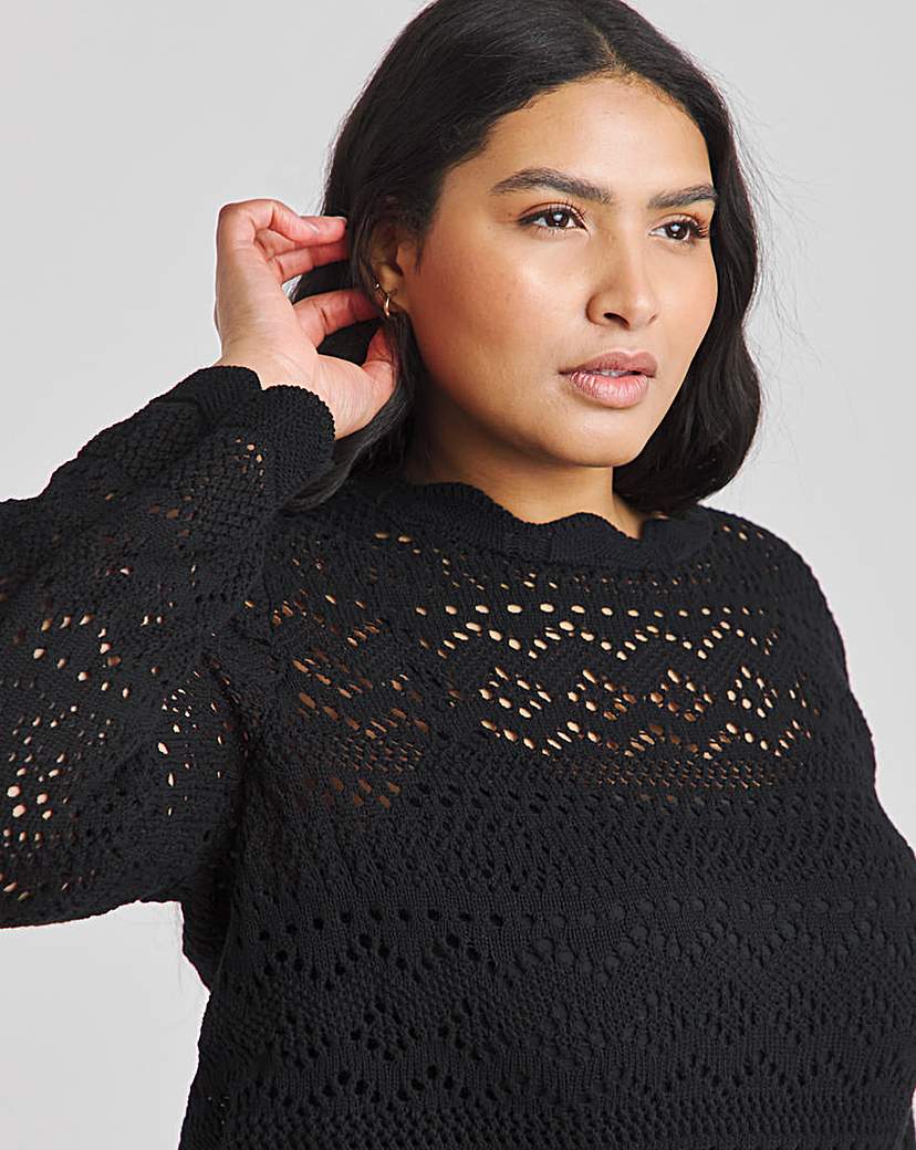 Black Crochet Look Jumper
