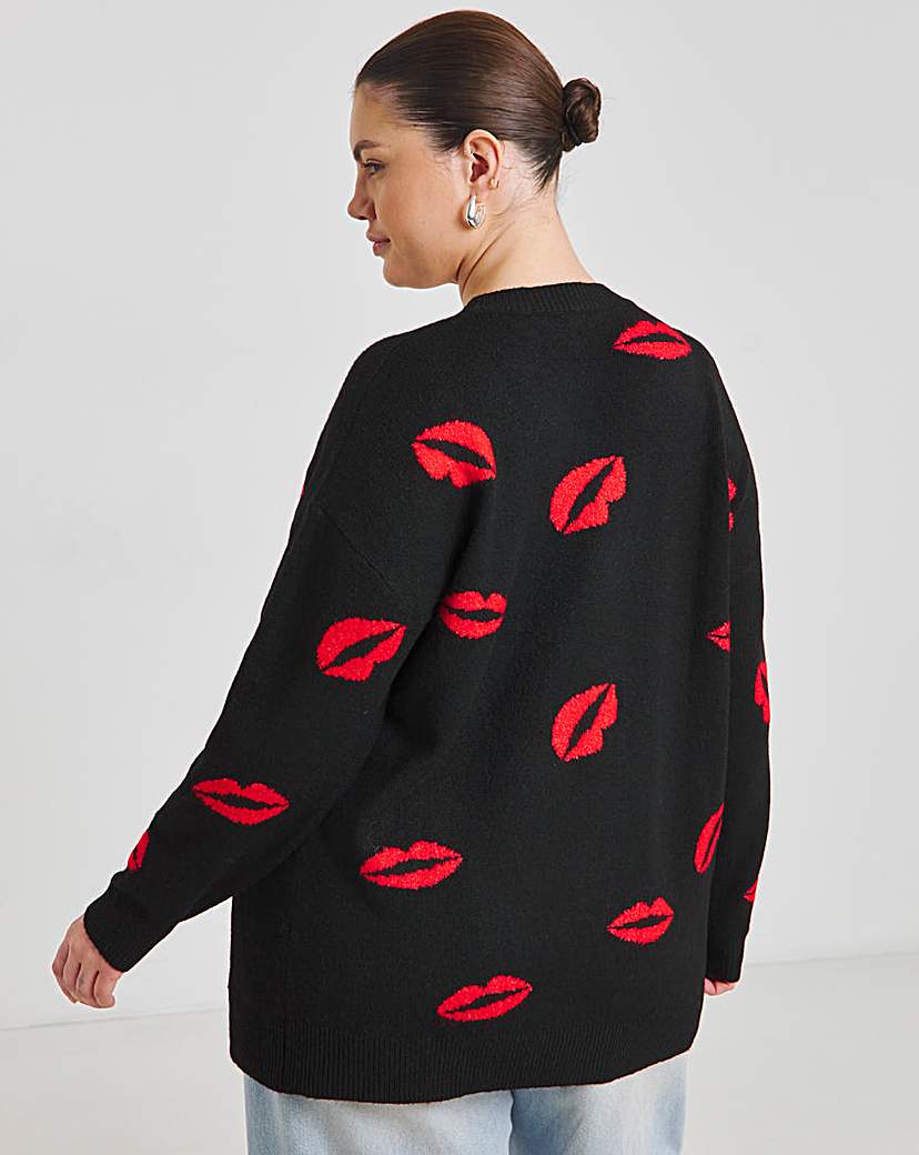 Lips Jacquard Boyfriend Cardigan