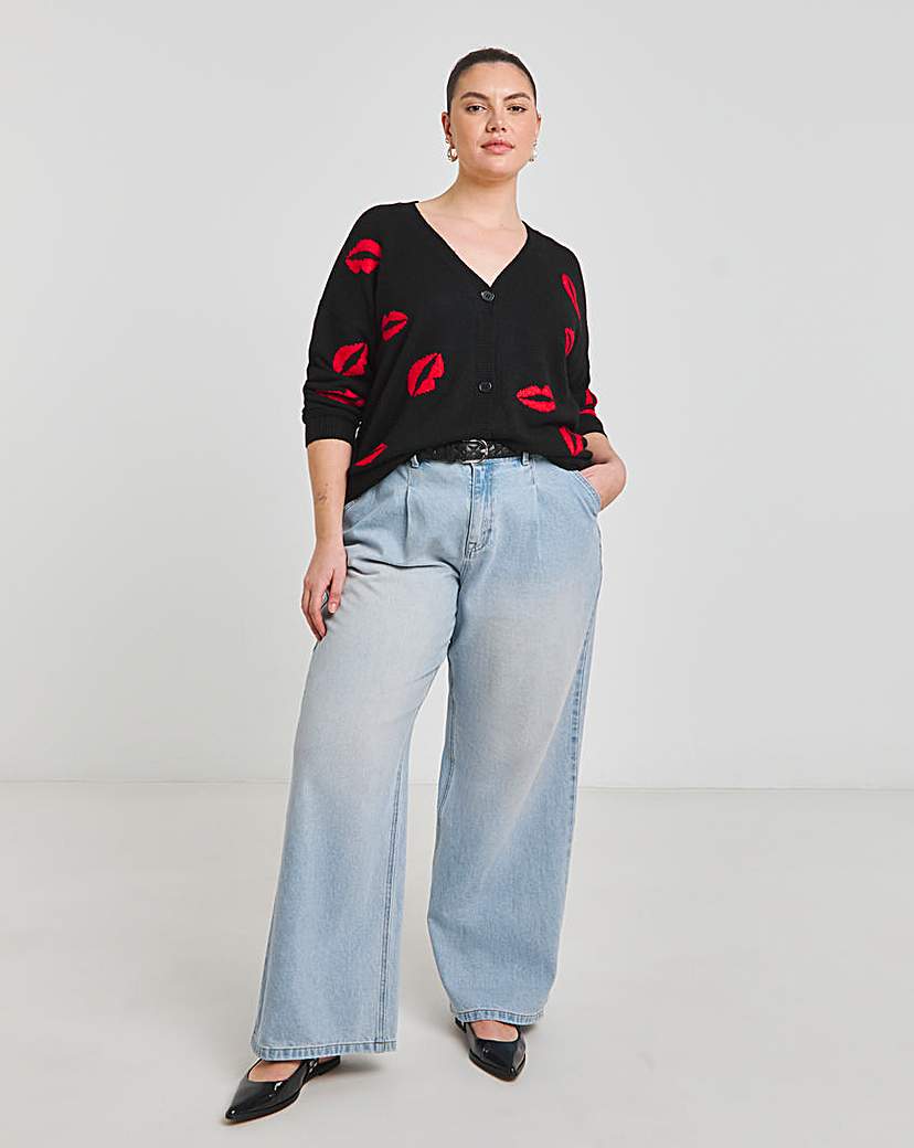 Lips Jacquard Boyfriend Cardigan