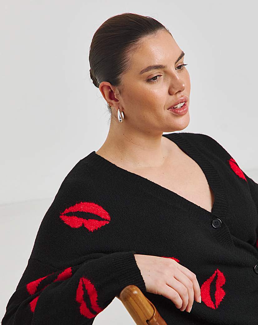Lips Jacquard Boyfriend Cardigan