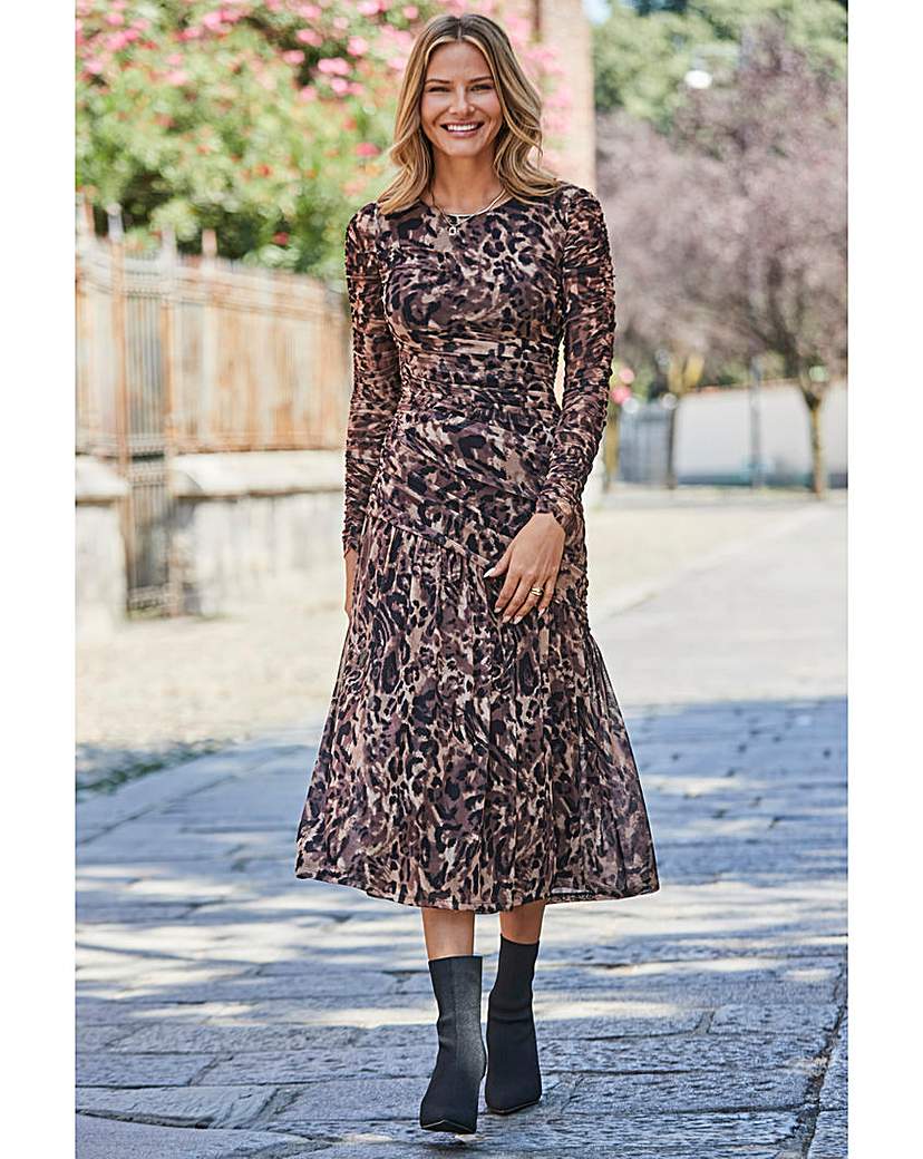 Sosandar Leopard Mesh Midi Dress