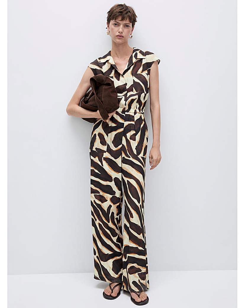 Mango Animal Print Jumpsuit With Pockets